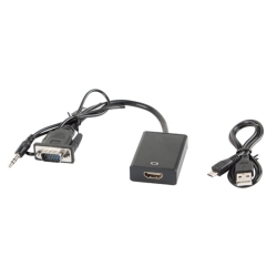 Adapter Lanberg AD-0021-BK (D-Sub (VGA), Mini Jack M - HDMI F; 0,20m; kolor czarny)