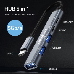 HUB ADAPTER USB-C 3.1 5W1 USB-C PD USB-C 2XUSB 2.0 USB 3.0 QOLTEC ALUMINIOWY