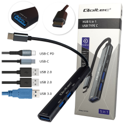 HUB ADAPTER USB-C 3.1 5W1 USB-C PD USB-C 2XUSB 2.0 USB 3.0 QOLTEC ALUMINIOWY
