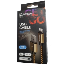 KABEL DEFENDER SYGNAŁ ŁĄDOWANIE USB-LIGHTNING 1,0m 2.1A ZŁOTY