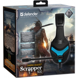 Słuchawki Gamingowe DEFENDER SCRAPPER 500 z mikrofonem CZARNO-NIEBIESKIE + Adapter 4 Pin